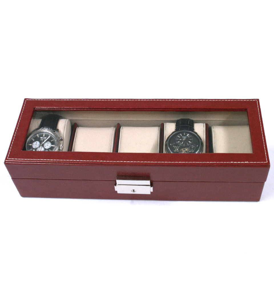 Relojero, caja de 5 relojes con tapa de cristal en color marrón o negro - Solohombre