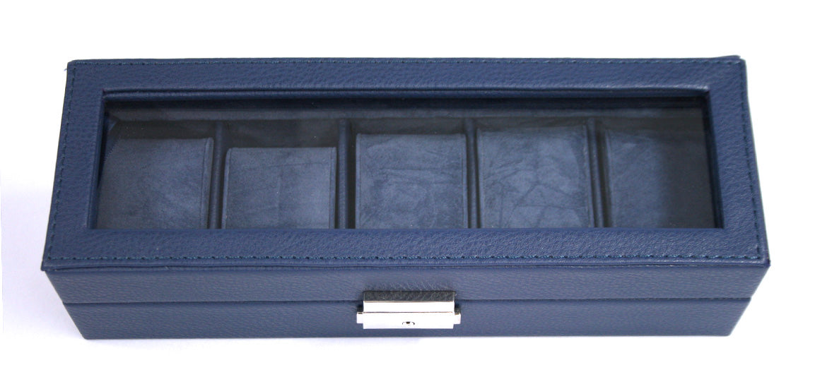 Relojero caja para guardar cinco relojes color azul