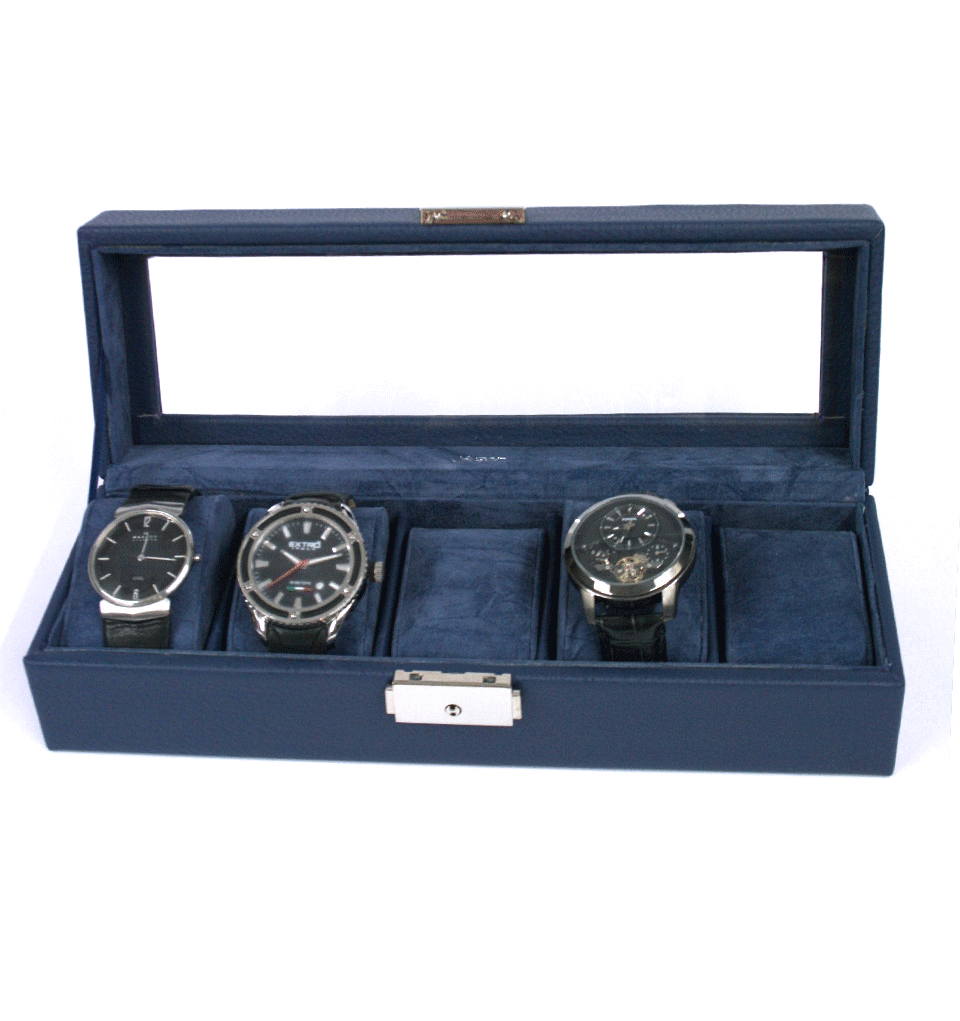 Relojero caja para guardar cinco relojes color azul - Solohombre