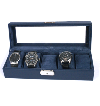 Relojero caja para guardar cinco relojes color azul