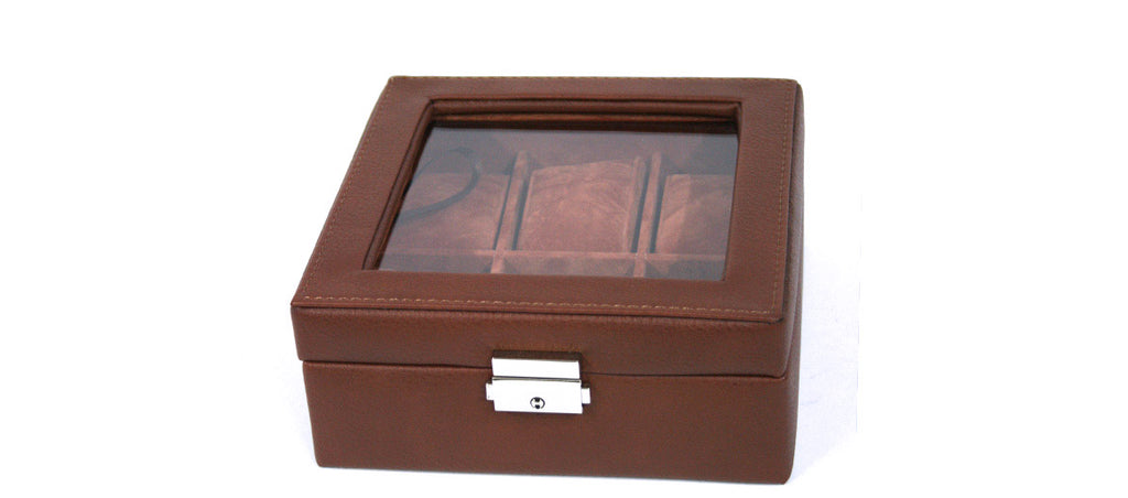 Relojero caja para guardar relojes cuadrada de símil piel color marrón