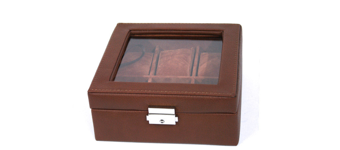 Relojero caja para guardar relojes cuadrada de símil piel color marrón