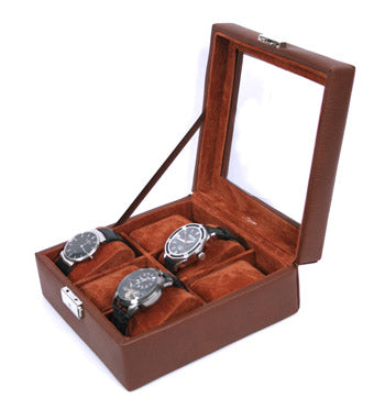 Relojero caja para guardar relojes cuadrada de símil piel color marrón