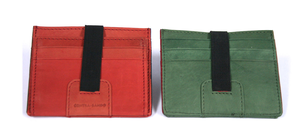 Cartera tarjetero de piel con cierre elástico