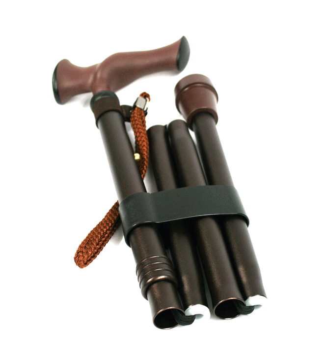 Bastón plegable de aluminio puño ergonómico color marrón
