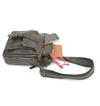 Bolso bandolera mini de piel envejecida color marrón - Solohombre