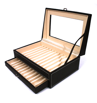 Caja para 24 plumas y bolígrafos color marrón