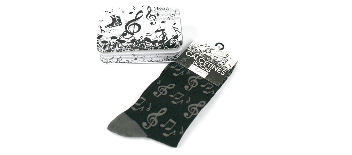 Calcetines presentado en caja de metal para los aficionados a la música - Solohombre