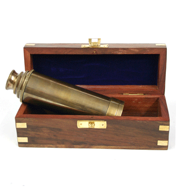 Catalejo con caja de madera réplica antigua