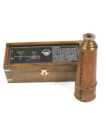Catalejo de piel con caja de madera réplica antigua - Solohombre