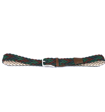 Cinturón de piel Nobuck trenzado color verde, azul y granate