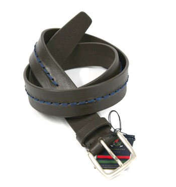 Cinturón de sport en piel y pespuntes en azul marca Solohombre