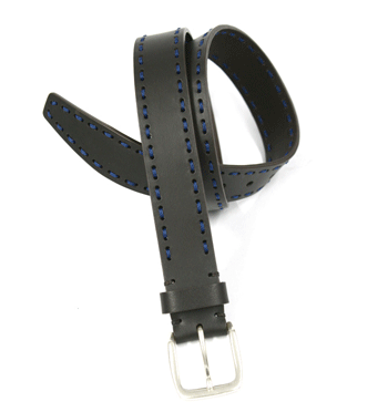 Cinturón de sport en piel y pespuntes en azul marca Solohombre