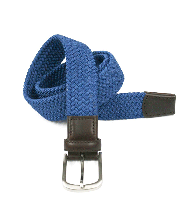Cinturón elástico de algodón azul claro y puntera marrón marca Solohombre
