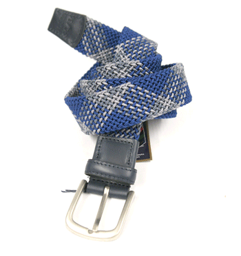 Cinturón elástico de algodón y detalles en piel de color azul y gris - Solohombre