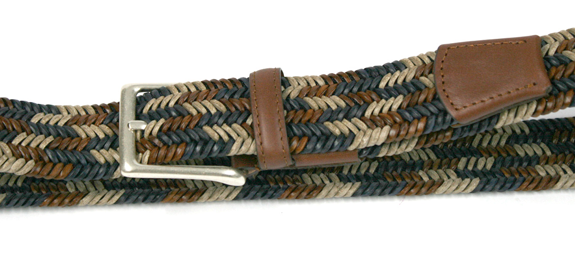 Cinturón elástico de piel azul, marrón y crudo marca Solohombre