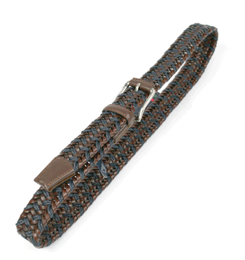 Cinturón elástico de piel marrón y cabo color azul marca - Solohombre