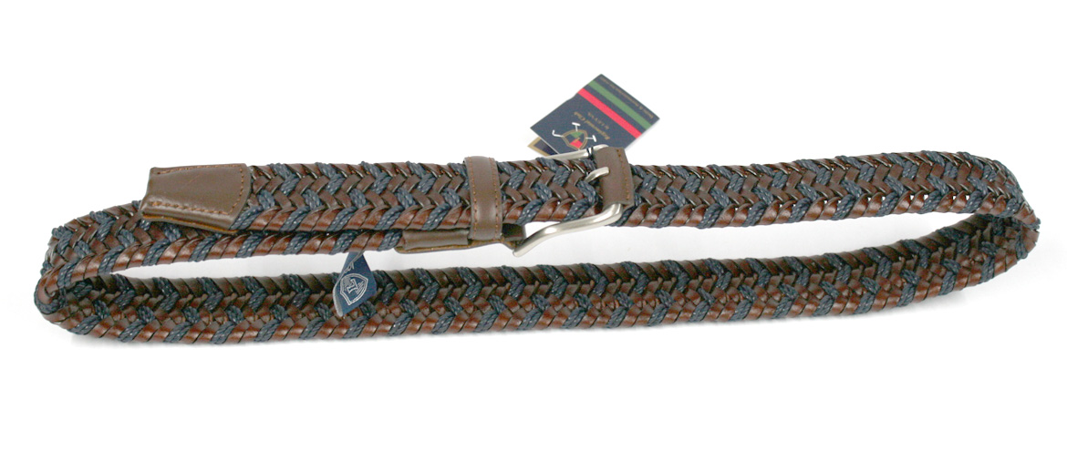 Cinturón elástico de piel marrón y cabo color azul marca - Solohombre
