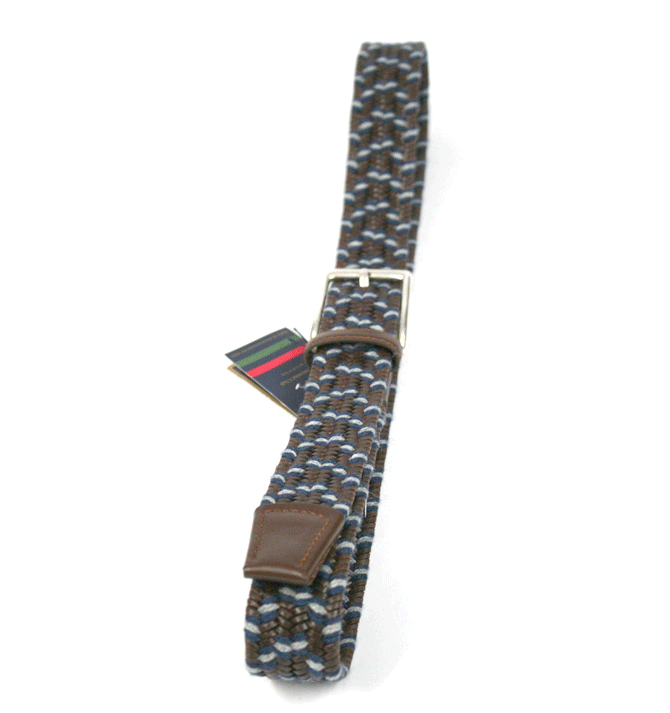 Cinturón elástico color azul y gris con punteras de piel marca Solohombre -  Solohombre