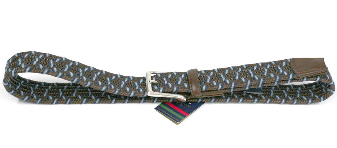 Cinturón elástico de piel marrón y cordón azul y gris - Solohombre