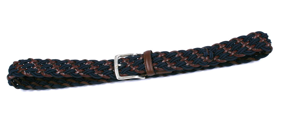 Cinturón elástico de piel marrón y textil azul marca Solohombre - comprar online precio 64€ euros