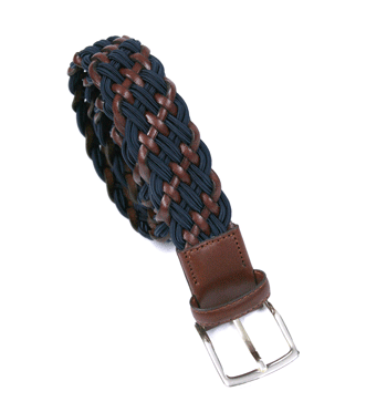 Cinturón elástico de piel marrón y textil azul marca Solohombre