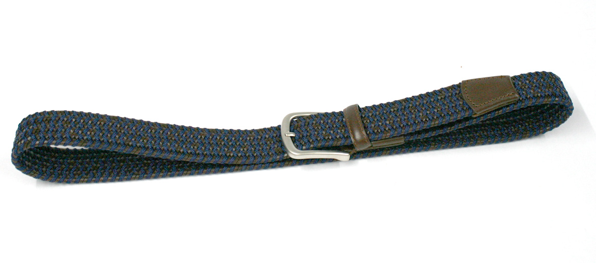 Cinturón elástico trenzado de piel marrón con cabo en azul marca Solohombre