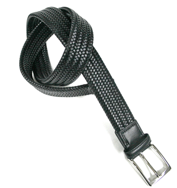 Cinturón elástico trenzado en piel negra para hombre