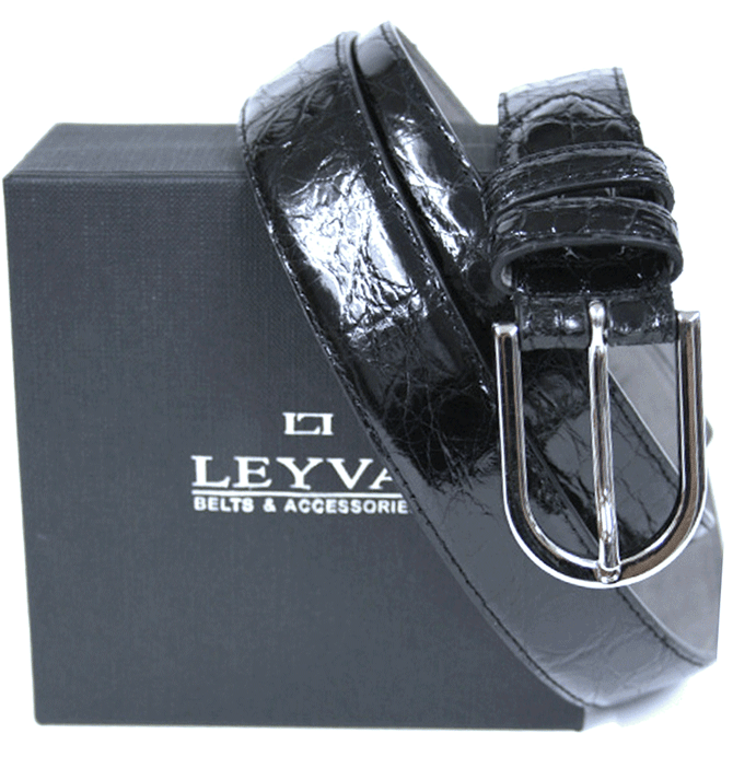 Cinturón de piel de cocodrilo color negro auténtico - Regalo exclusivo