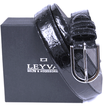 Cinturón de piel de cocodrilo color negro auténtica - Regalo exclusivo