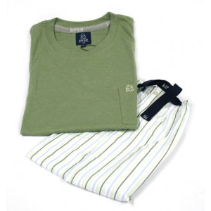 Pijama de punto y tela en tonos verdes en algodón para el verano