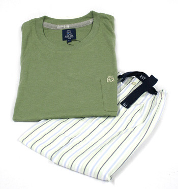 Pijama de punto y tela en tonos verdes en algodón para el verano - Solohombre