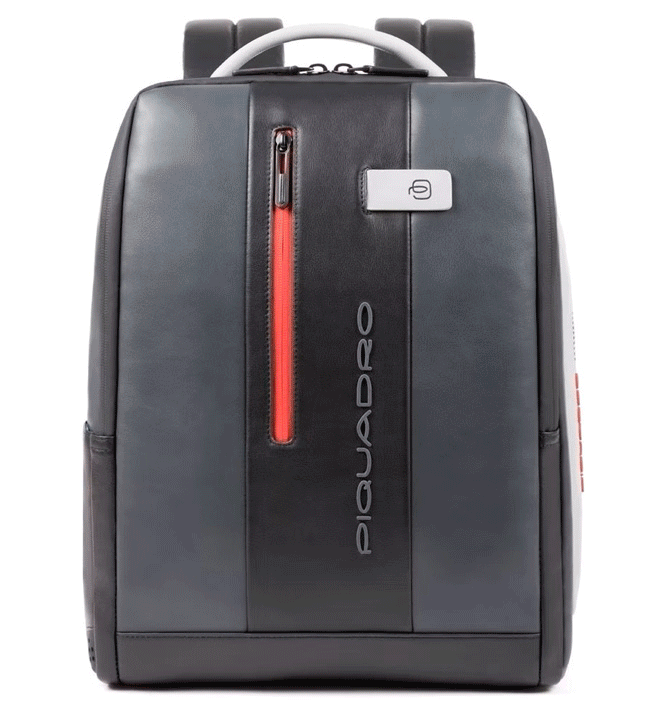 ¡Espectacular! mochila de piel color negro con detalles en gris y rojo marca Piquadro - Solohombre