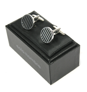 Gemelos de camisa  de rodio y detalle en rayas negro para eventos o ceremonia - Solohombre