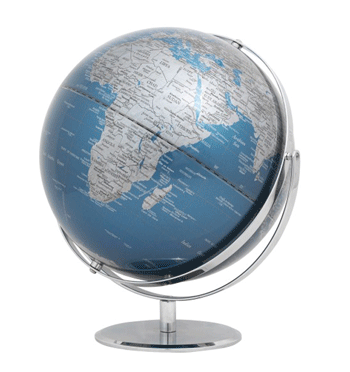 Globo terráqueo de 30 cms de diámetro de sobremesa en color azul metalizado - Solohombre