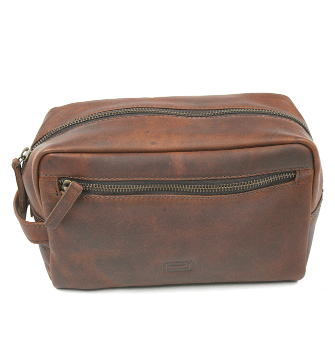 Neceser bolsa de aseo para viaje de piel color marrón - Solohombre