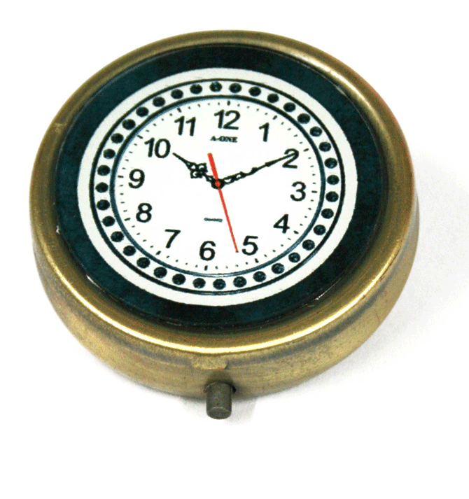 Pastillero de bolsillo dibujo original de reloj