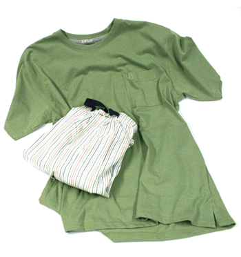 Pijama con camiseta de punto color verde y pantalón de tela de cuadros de algodón para el verano - Solohombre