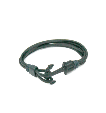 Pulsera de cuero negro y cierre de ancla - Solohombre