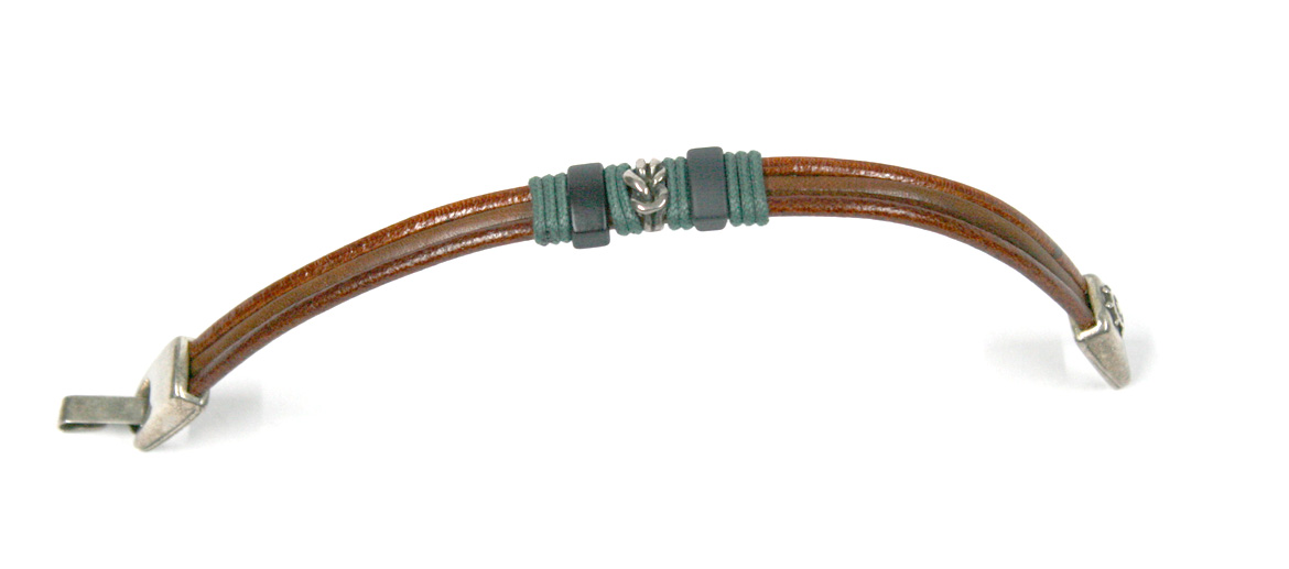 Pulsera de cuero y cabo con detalle en metal de nudo marinero - Solohombre
