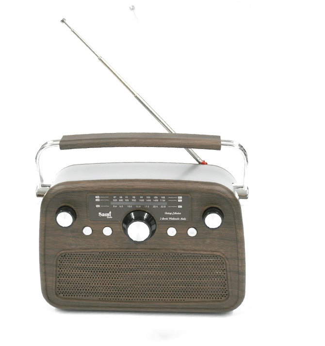 Radio AM/FM con bluethooth a corriente o pila recargable de madera y metal - Solohombre