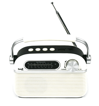 Radio AM/FM con bluethooth a corriente o pila recargable color blanca