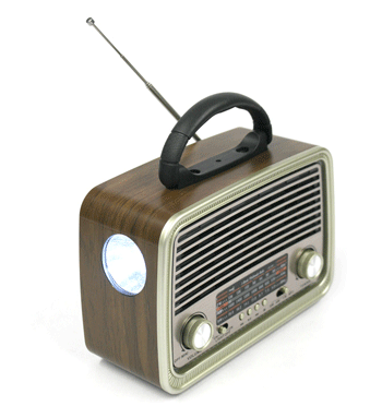 Radio AM-FM estilo retro con linterna, altavoz y conexión por bluetooth para tu casa o despacho