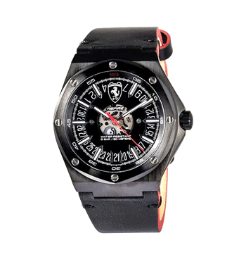 Reloj de pulsera con esfera y correa de piel negra y bordes rojos - Solohombre