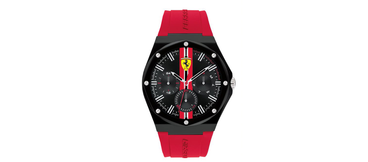 Reloj de pulsera de esfera negra y correa roja marca Ferrari - Solohombre