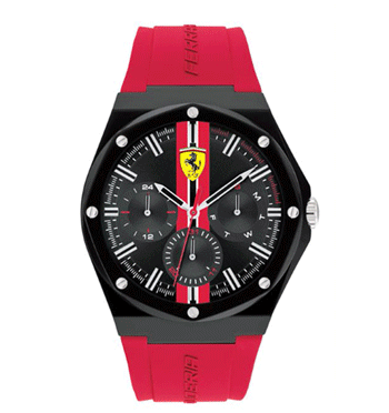 Reloj de pulsera de esfera negra y correa roja marca Ferrari - Solohombre