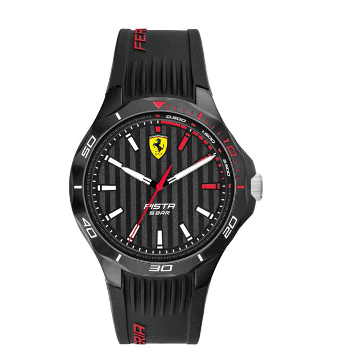 Reloj de pulsera de esfera y correa negra marca Ferrari