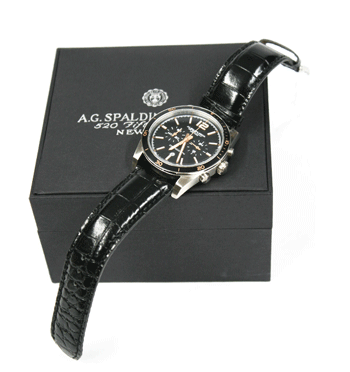 Reloj de pulsera deportivo cronografo esfera negra y detalles en bronce marca Spalding & Bros - Solohombre