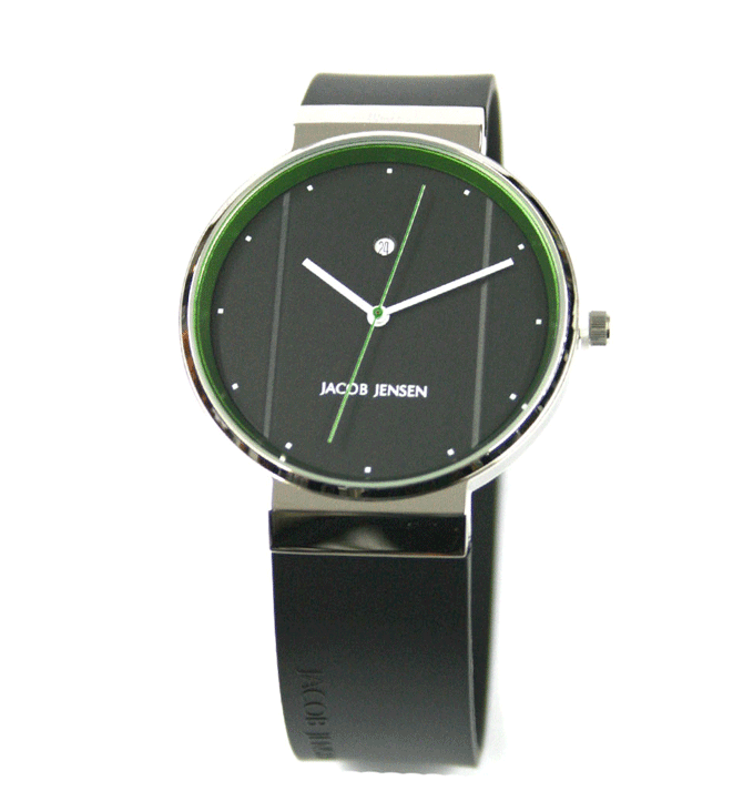  Reloj de pulsera esfera negra con detalle en verde marca Jacob Jensen