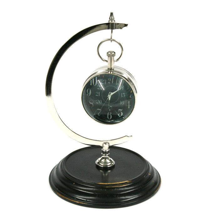 Reloj de mesa pequeño con peana replica antigua en metal plateado - Solohombre